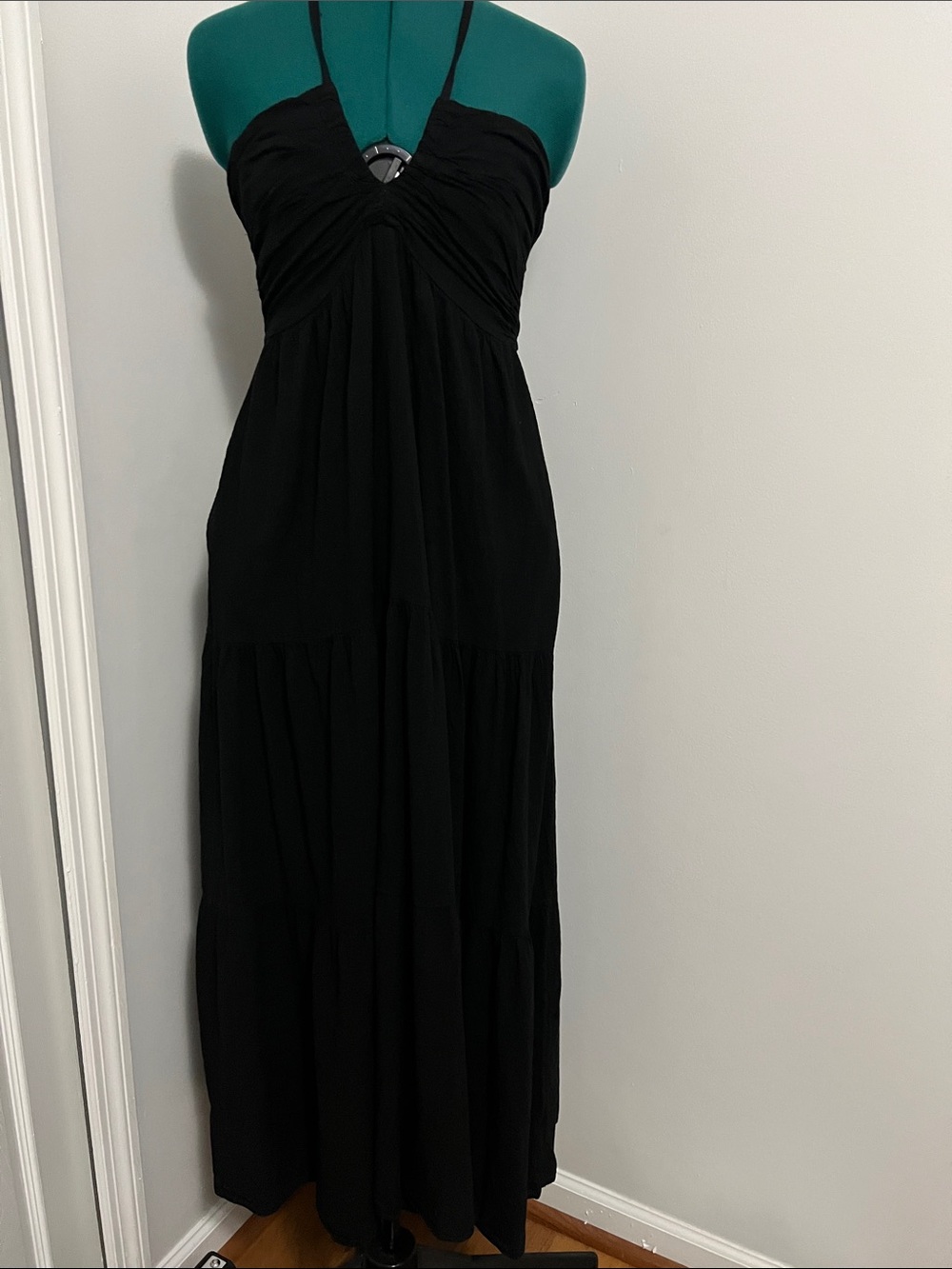 Black Halter Maxi Dress with Ring Detail
